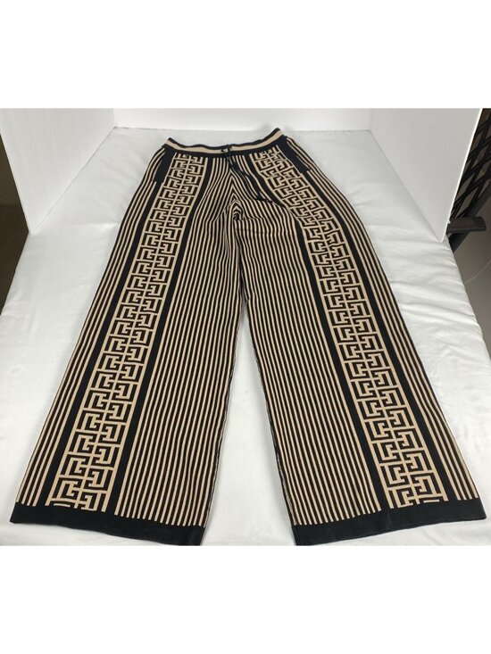Fashion Nova Pants - Fashion Nova Womens Black & Beige Geometric Wide-Leg Pants XL Viscose Blend
